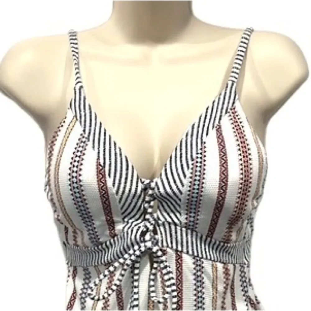𝅺Jessica‎ Simpson Women’s Swimsuit Moroccan Stripe Lace Up Tassel Sz Sm Boho